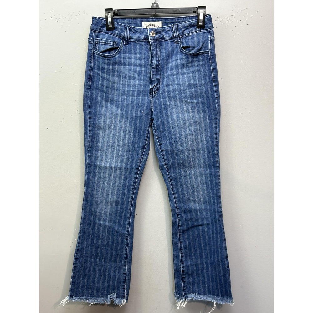 The Rustic Rack Jeans‎ Juniors 13 Blue High Rise Cropped Striped Raw Hem Stretch